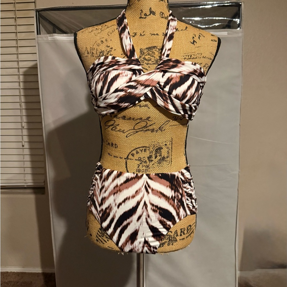 Animal Print Halter Bikini Set